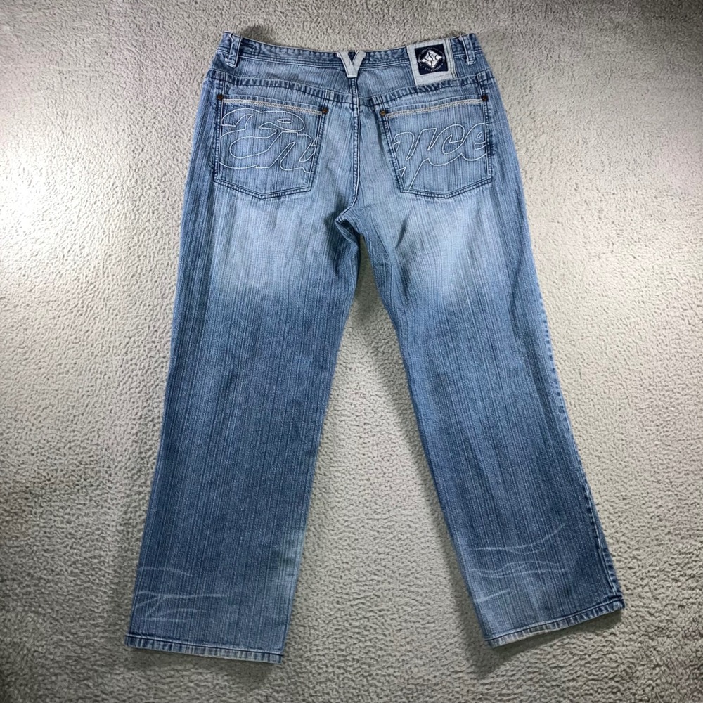 VTG Enyce Jeans Mens 40x32 Blue Y2K Baggy Wide Leg Embroidered Logo Streetwear